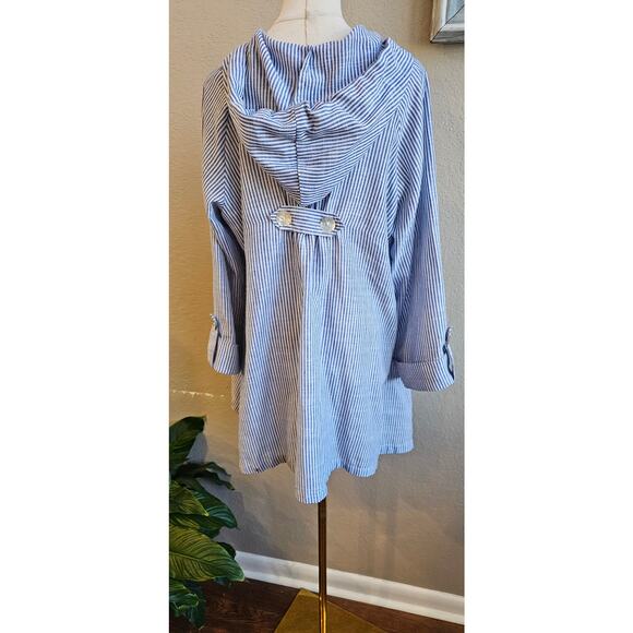 Jones New York Linen Stripe Beach Pearl Button Hooded Jacket Women Size XL Multi - Picture 4 of 7